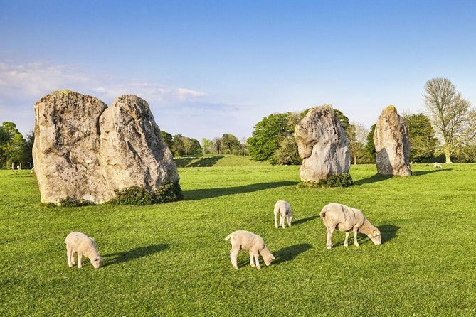 The Avebury stone circle in summer, sarsens spaced across open turf