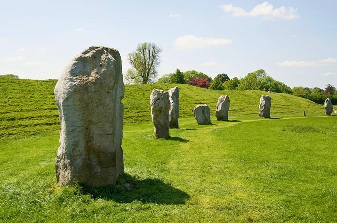 Sarsens set along the inside of the Avebury henge bank