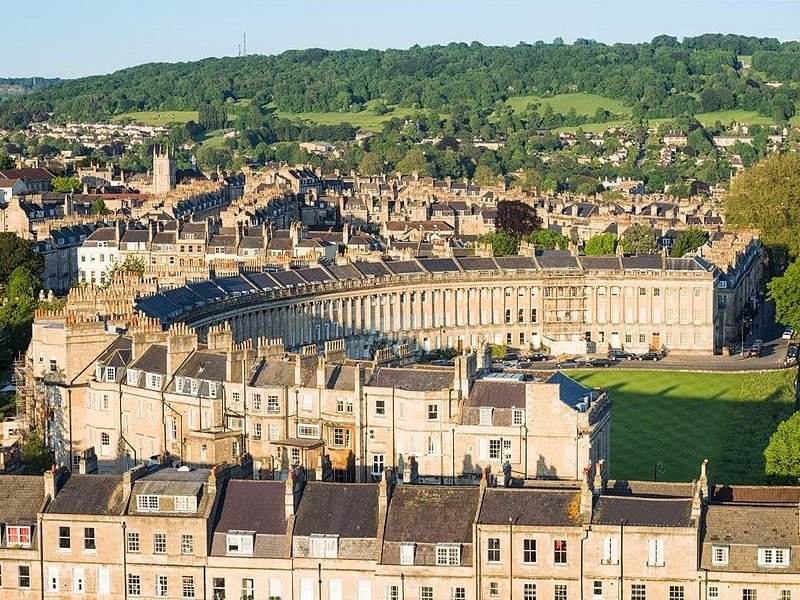The Royal Crescent in Bath seen from above