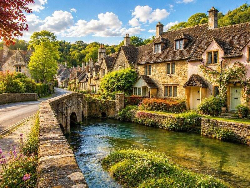The stone bridge over the brook at Castle Combe